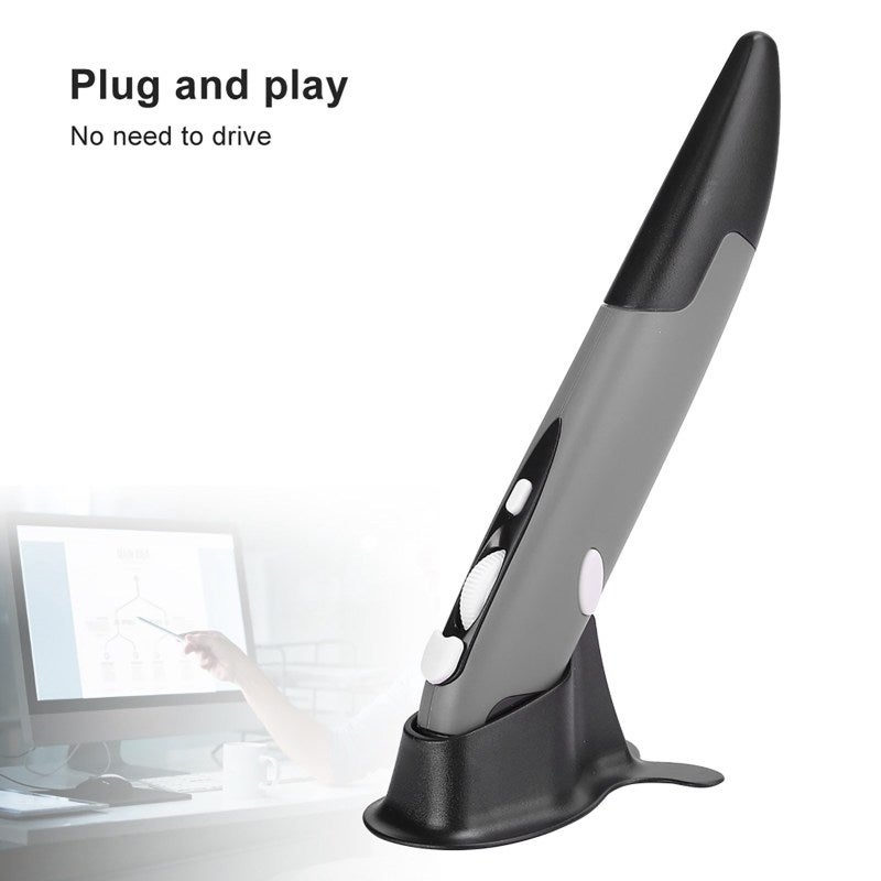2.4G Wireless Pen Type Mouse: Gray Ergonomic 4-Button Optical Tracking Mouse - Adjustable 800/1200/1600 DPI Plug And Play USB Stylus For Notebook PC Intelligent TV - Image 4