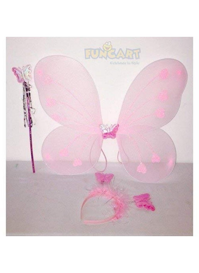 Funcart Funcart Light Pink Butterfly Wing Fairy Set(Wings,Head Band and Wand) for Baby Girl Angel Birthday Party (Light Pink Color), Birthday Girl/Birthday Princess  - Image 1