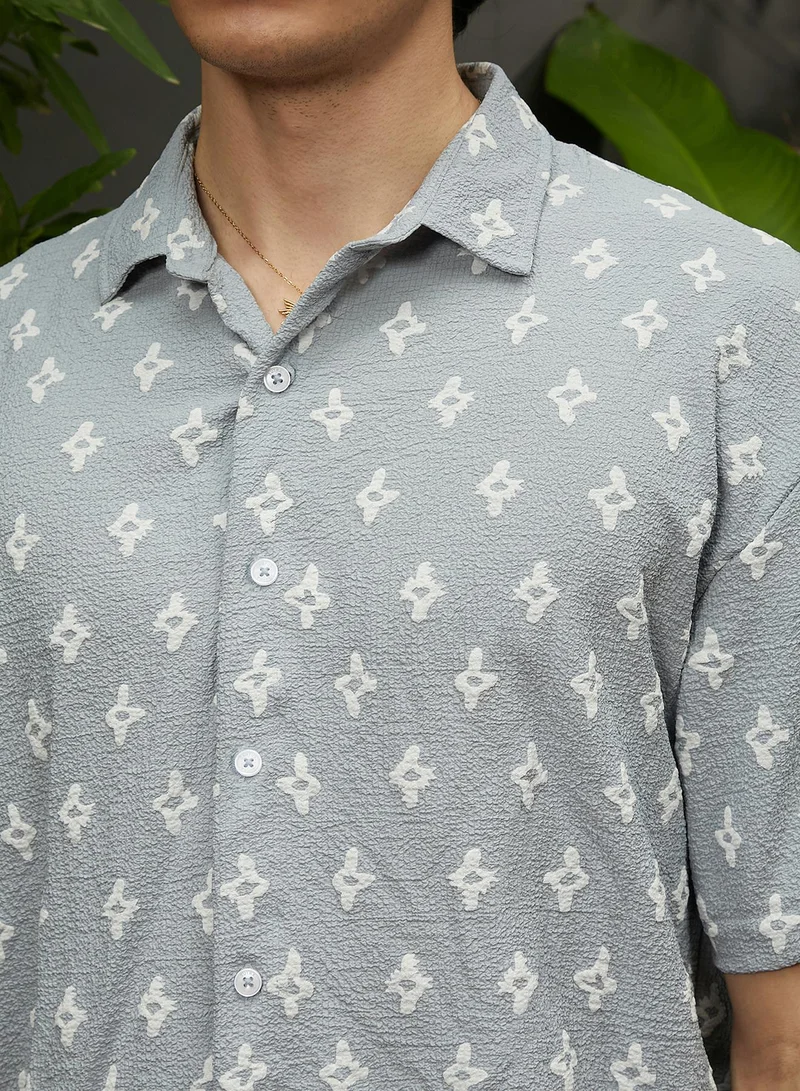 Campus Sutra  Men's Baby Blue Floral-Tactile Oversized Shirt for Men | Best Price UAE