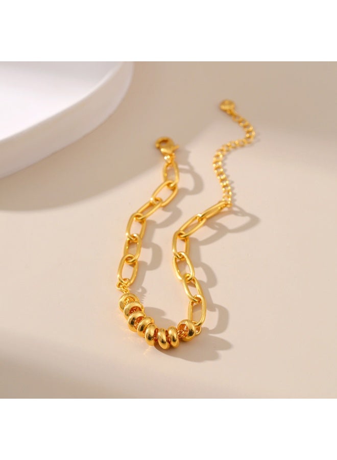 NOORISH Abacus Bead Bracelet, 18K Gold Plated Copper Handmade O Chain, Light Luxury Minimalist Hand Jewelry for Women, Unique Gift - Image 2