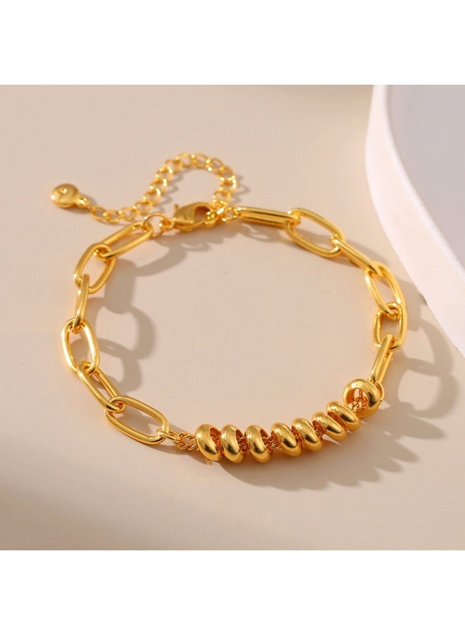 NOORISH Abacus Bead Bracelet, 18K Gold Plated Copper Handmade O Chain, Light Luxury Minimalist Hand Jewelry for Women, Unique Gift - Image 4
