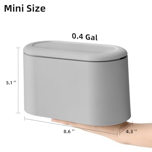 SUBEKYU 05 Gal Mini Countertop Trash Can with Lid for Desktop Small Garbage Can for Office Tiny Wastebasket Plastic Light Grey - Image 3