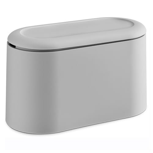 SUBEKYU 05 Gal Mini Countertop Trash Can with Lid for Desktop Small Garbage Can for Office Tiny Wastebasket Plastic Light Grey - Image 1