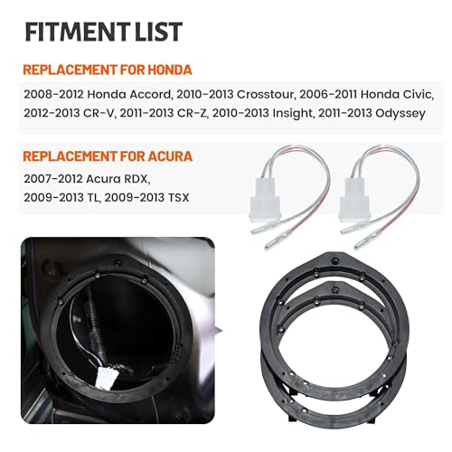 NuIth Car 6.5 Inch Speaker Adapter Bracket W/Wiring Harness Kit Select for 2006-2013 Honda Civic/Accord/CR-V/Acura 2007-2013 Aftermarket Front Rear Door Speaker Ring - Image 2