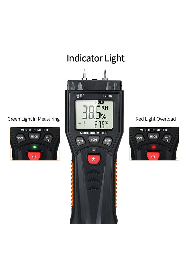 FUYI Digital Damp Meter Detector Wood Moisture Meter Wood Moisture Tester with 7 Modes LCD Backlight Data Hold Function