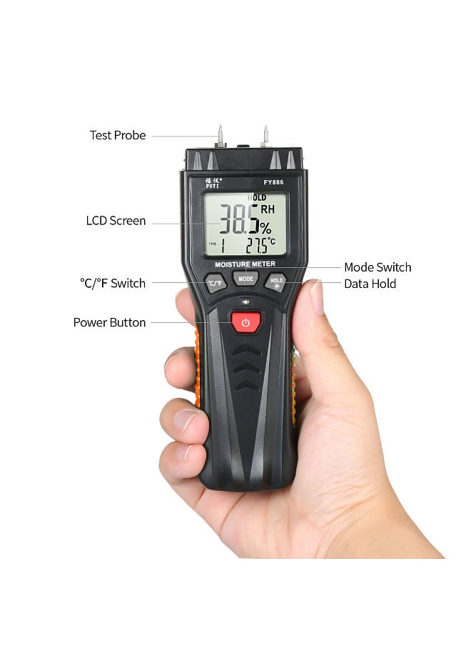 FUYI FUYI Digital Damp Meter Detector Wood Moisture Meter Wood Moisture Tester with 7 Modes LCD Backlight Data Hold Function  - Image 5