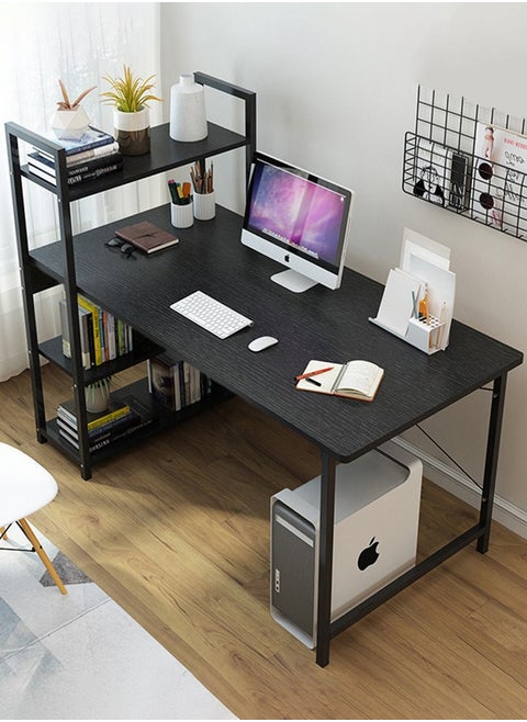Home Office Computer Desk Modern Simple Study Table with Bookshelf 110x60x111cm