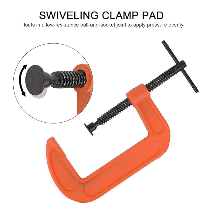 MGMACHINE WITH U 4 Pack 3 Inch CClamp Set Heavy Duty G Clamps with 314 Inch Jaw Opening Sliding TBar Handle for Woodworking Welding Building  - Image 4