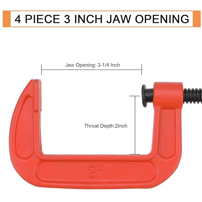 MGMACHINE WITH U 4 Pack 3 Inch CClamp Set Heavy Duty G Clamps with 314 Inch Jaw Opening Sliding TBar Handle for Woodworking Welding Building  - Image 2