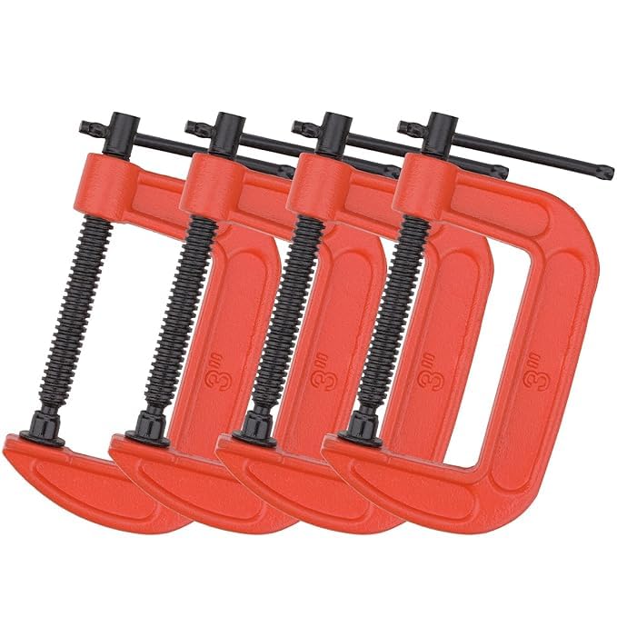MGMACHINE WITH U 4 Pack 3 Inch CClamp Set Heavy Duty G Clamps with 314 Inch Jaw Opening Sliding TBar Handle for Woodworking Welding Building  - Image 1