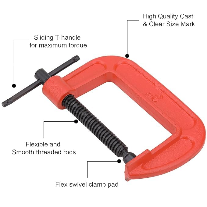 MGMACHINE WITH U 4 Pack 3 Inch CClamp Set Heavy Duty G Clamps with 314 Inch Jaw Opening Sliding TBar Handle for Woodworking Welding Building  - Image 3