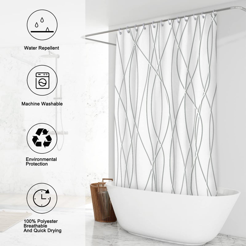 Punkray Grey Shadow Shower Curtain for Bathroom with Hooks, Shower Curtain Set Stripe Bath Curtains Decor White Shower Curtains Weighted Hem Washable, 72 x 72 - Image 3