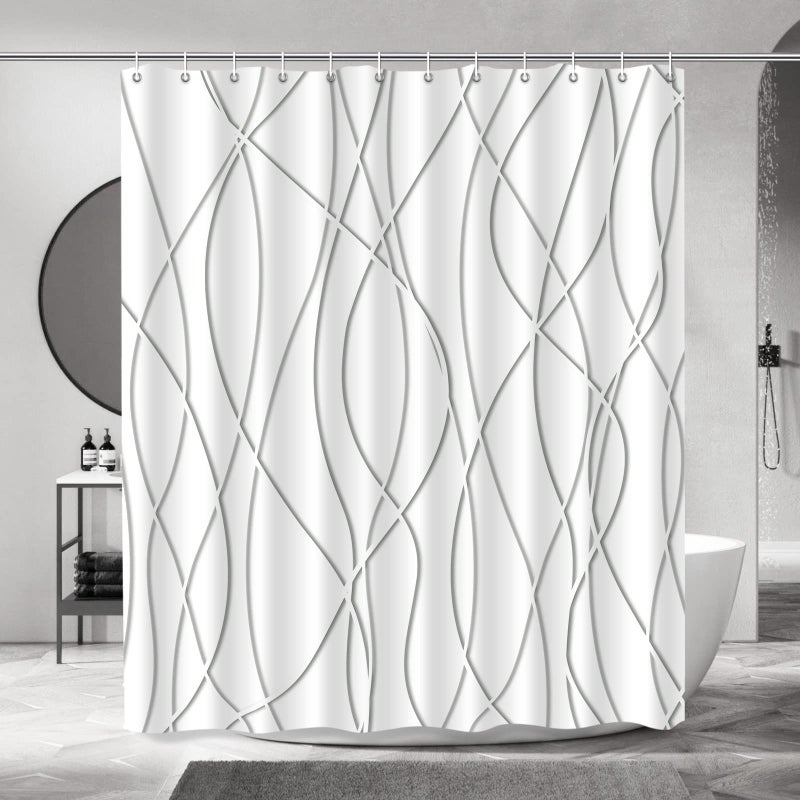 Punkray Grey Shadow Shower Curtain for Bathroom with Hooks, Shower Curtain Set Stripe Bath Curtains Decor White Shower Curtains Weighted Hem Washable, 72 x 72 - Image 1