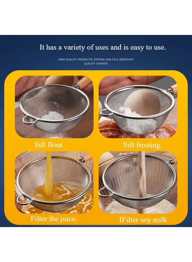 304 Stainless Steel Colander With Wooden Handle 3.94in For Straining Filtering - Image 2