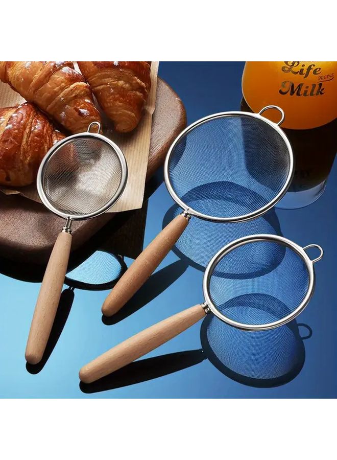 304 Stainless Steel Colander With Wooden Handle 3.94in For Straining Filtering - Image 1
