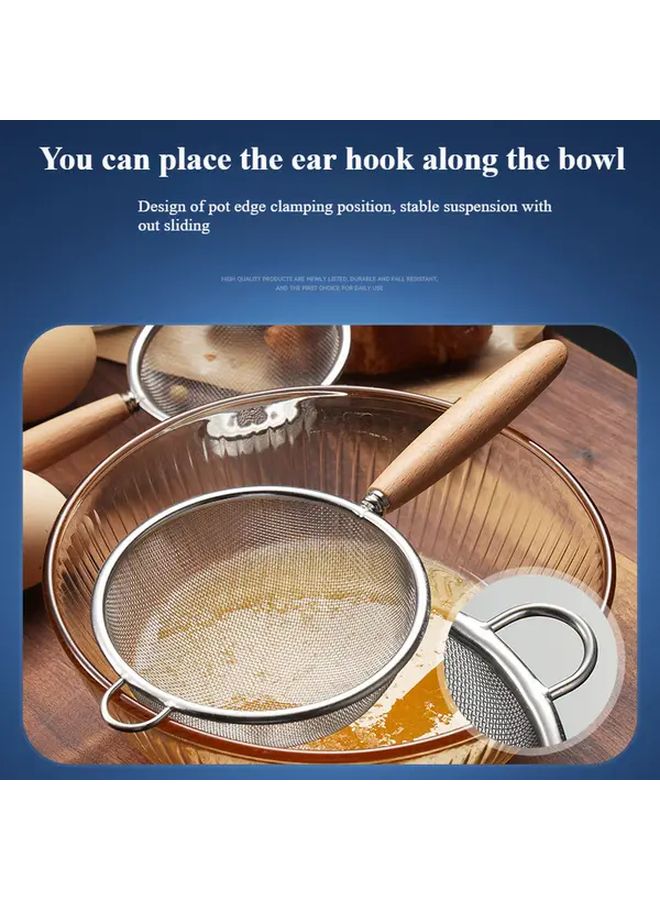 304 Stainless Steel Colander With Wooden Handle 3.94in For Straining Filtering - Image 3