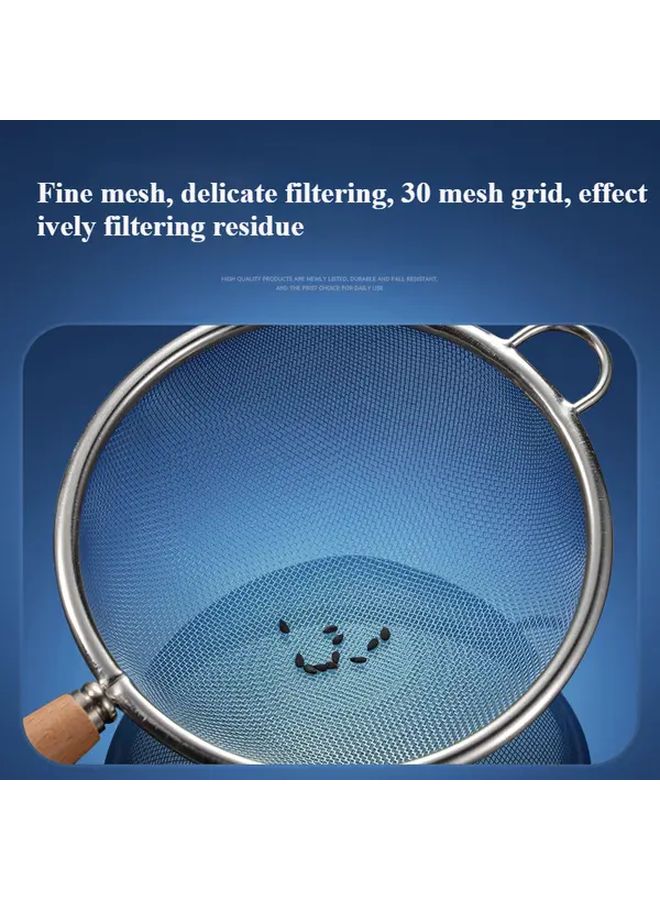 304 Stainless Steel Colander With Wooden Handle 3.94in For Straining Filtering - Image 4