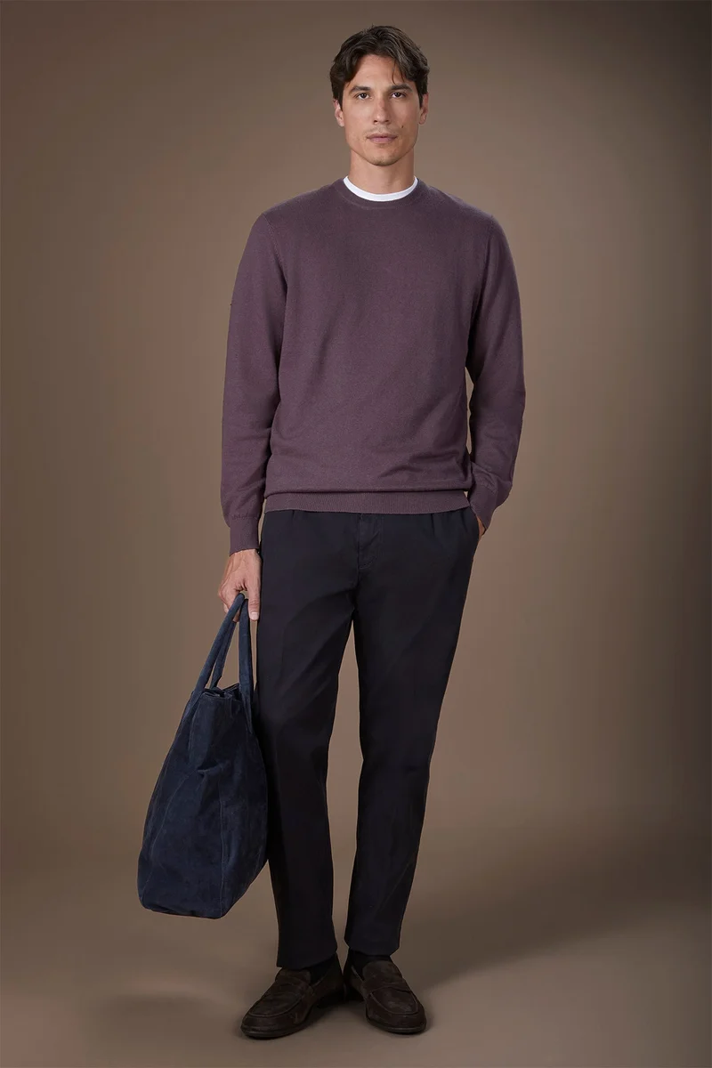 Doppelganger Red Men's regular fit crew neck jumper in wool and cotton - Mauve for Men | Best Price UAE