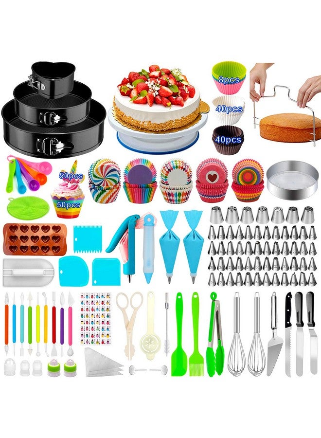 Taiker Cake Decorating Supplies,493 PCS Cake Decorating Kit 3 Packs Springform Cake Pans, Cake Rotating Turntable,48 Piping Icing Tips,7 Russian Nozzles, Baking Supplies,Cupcake Decorating Kit, Multicolor  - Image 1