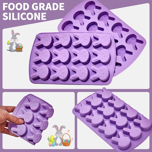Dootafy Easter Bunny Silicon Molds, Bunny Ice Cube Tray Easter Hard Candy Chocolate Moulds 2 Pack Rabbit Shaped Molds Baking Pan Resin Cake Chocolate Mold Silicone Candy Pan for Party - Image 2