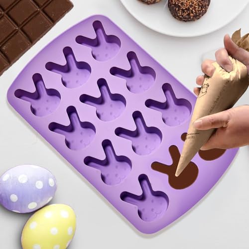 Dootafy Easter Bunny Silicon Molds, Bunny Ice Cube Tray Easter Hard Candy Chocolate Moulds 2 Pack Rabbit Shaped Molds Baking Pan Resin Cake Chocolate Mold Silicone Candy Pan for Party - Image 4