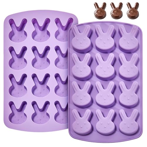 Dootafy Easter Bunny Silicon Molds, Bunny Ice Cube Tray Easter Hard Candy Chocolate Moulds 2 Pack Rabbit Shaped Molds Baking Pan Resin Cake Chocolate Mold Silicone Candy Pan for Party - Image 1