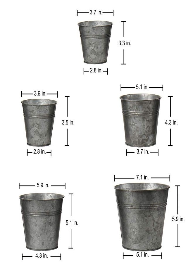 Briful 5 Size Galvanized Buckets Rustic Farmhouse Metal Bucket Galvanized Flower Bucket Home Indoor Outdoor Decorative Tin Planters (3.7In/3.9In/5.1In/5.9In/7.1In) - Image 2