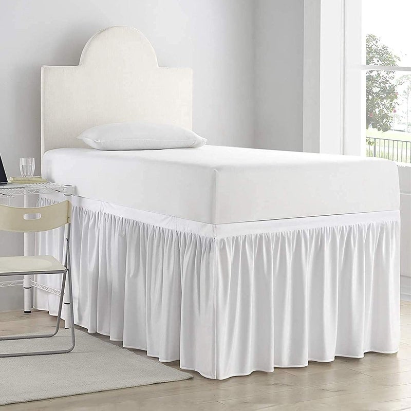 SKY BEDDINGS تنورة سرير لغرفة النوم الجامعية، مقاس توين إكس إل - تنورة سرير لغرفة النوم الجامعية - تنورة سرير طويلة جدًا لغرفة النوم الجامعية، طولها 36 بوصة، مصممة خصيصًا - تنانير سرير بيضاء من الألياف الدقيقة 100% لغرفة النوم الجامعية - تنورة سرير لغرفة النوم الجامعية - توين إكس إل/طول 36 بوصة - Image 1