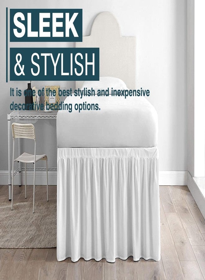 SKY BEDDINGS تنورة سرير لغرفة النوم الجامعية، مقاس توين إكس إل - تنورة سرير لغرفة النوم الجامعية - تنورة سرير طويلة جدًا لغرفة النوم الجامعية، طولها 36 بوصة، مصممة خصيصًا - تنانير سرير بيضاء من الألياف الدقيقة 100% لغرفة النوم الجامعية - تنورة سرير لغرفة النوم الجامعية - توين إكس إل/طول 36 بوصة - Image 2