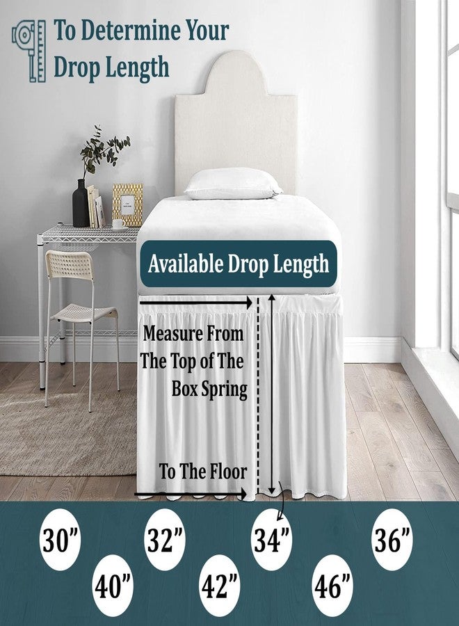 SKY BEDDINGS تنورة سرير لغرفة النوم الجامعية، مقاس توين إكس إل - تنورة سرير لغرفة النوم الجامعية - تنورة سرير طويلة جدًا لغرفة النوم الجامعية، طولها 36 بوصة، مصممة خصيصًا - تنانير سرير بيضاء من الألياف الدقيقة 100% لغرفة النوم الجامعية - تنورة سرير لغرفة النوم الجامعية - توين إكس إل/طول 36 بوصة - Image 4