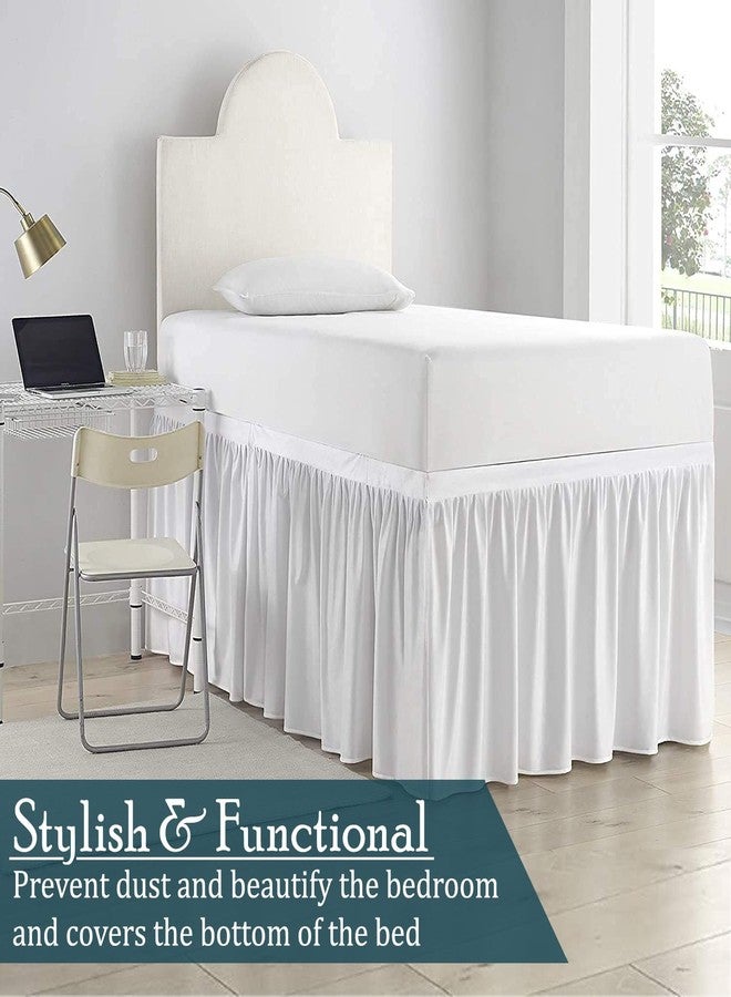 SKY BEDDINGS تنورة سرير لغرفة النوم الجامعية، مقاس توين إكس إل - تنورة سرير لغرفة النوم الجامعية - تنورة سرير طويلة جدًا لغرفة النوم الجامعية، طولها 36 بوصة، مصممة خصيصًا - تنانير سرير بيضاء من الألياف الدقيقة 100% لغرفة النوم الجامعية - تنورة سرير لغرفة النوم الجامعية - توين إكس إل/طول 36 بوصة - Image 3