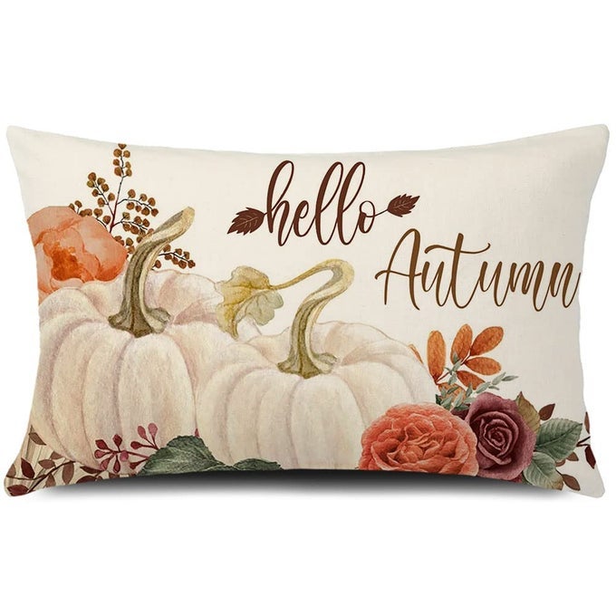20X12 INCH FALL THROW PILLOW COVER HELLO AUTUMN CUSHION COVER AUTUMN DECOR FALL PUMPKINS PILLOW COVER OUTDOOR PILLOW LINEN LUMBAR PILLOW COVER FOR CUSHIONSOFA FALL