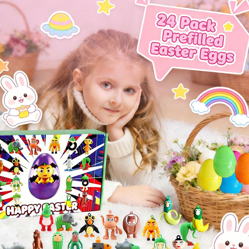 GIHNJSI 24 Pack Pre-filled Easter Eggs with Weird & Funny Meme Toys â€“ Made of Soft Silicone, Italian Design Inspired Collectibles, Easter Basket Stuffers & Egg Hunt Prizes for All Ages (Non-Candy) - Image 4