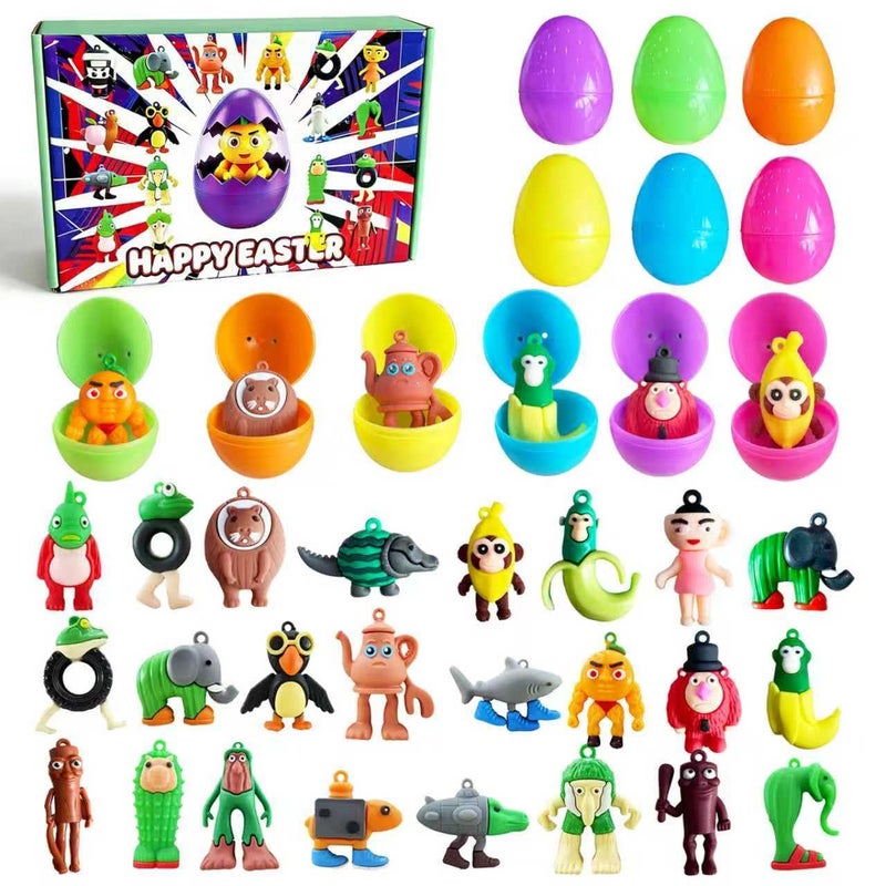 GIHNJSI 24 Pack Pre-filled Easter Eggs with Weird & Funny Meme Toys â€“ Made of Soft Silicone, Italian Design Inspired Collectibles, Easter Basket Stuffers & Egg Hunt Prizes for All Ages (Non-Candy) - Image 1