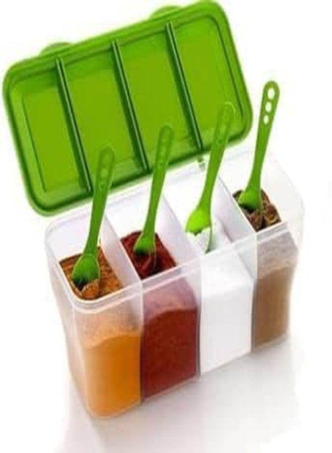 Magnet Mega Bazaar Multipurpose Plastic 4 In 1 Masala Box for Kitchen, Transparent Pickel Box, 4 Compartment Storage Container Airtight For Cereal, Dry Fruits Dabba 1800 Ml with 4 Spoons | Airtight Container - Image 1