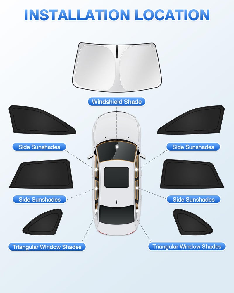 Canvcle Sunshades for 2020-2025 Subaru Outback Accessories Windshield Sun Shade Side Rear Window Shade Cover Sun Visor Shield Privacy Protection Keep Vehicle Cool Black 7PCS - Image 5