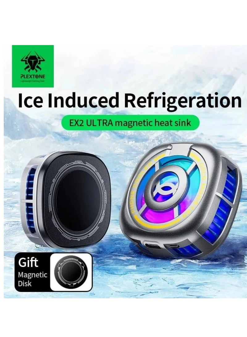 بليكستون مروحة تبريد الهاتف المحمول Plextone EX2 Ultra مع مغناطيس وإضاءة RGB ملونة، مروحة فعالة وسريعة التبريد للهواتف المحمولة والأجهزة اللوحية. - Image 2