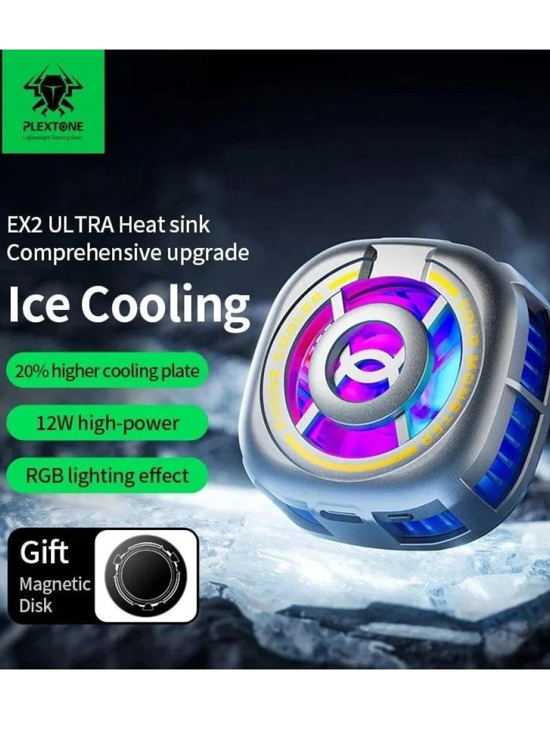بليكستون مروحة تبريد الهاتف المحمول Plextone EX2 Ultra مع مغناطيس وإضاءة RGB ملونة، مروحة فعالة وسريعة التبريد للهواتف المحمولة والأجهزة اللوحية. - Image 4