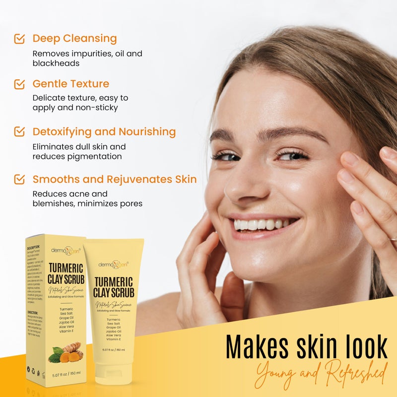 DERMAXGEN Turmeric Clay Scrub â€“ Cleanse, Exfoliate, and Brighten Your Skin with Turmeric and Clay. Achieve a Smooth, Radiant Complexion by Removing Impurities and Balancing Skin for a Natural Glow - Image 3