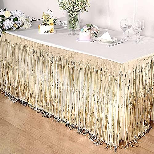 BalsaCircle Table Skirt BalsaCircle 29 x 9 Feet Champagne Metallic Foil Fringe Table Skirt Wedding Party Event Reception Decorations Catering Whole - Image 3