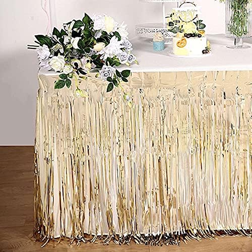 BalsaCircle Table Skirt BalsaCircle 29 x 9 Feet Champagne Metallic Foil Fringe Table Skirt Wedding Party Event Reception Decorations Catering Whole - Image 2
