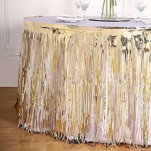 BalsaCircle Table Skirt BalsaCircle 29 x 9 Feet Champagne Metallic Foil Fringe Table Skirt Wedding Party Event Reception Decorations Catering Whole - Image 4