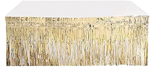 BalsaCircle Table Skirt BalsaCircle 29 x 9 Feet Champagne Metallic Foil Fringe Table Skirt Wedding Party Event Reception Decorations Catering Whole - Image 1