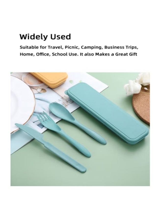 8 ألوان قابلة لإعادة الاستخدام المحمولة القمح القش أدوات الطعام ، أدوات السفر أدوات الطعام مجموعات مع حالة تخزين صندوق ، ملعقة سكين شوكة أدوات الطاولة مجموعات - Image 3