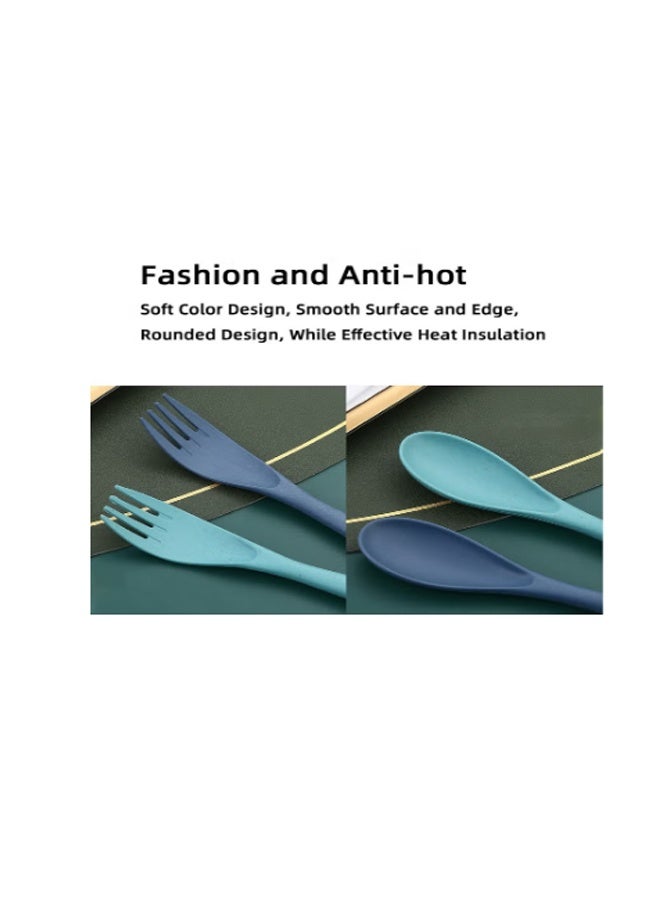 8 ألوان قابلة لإعادة الاستخدام المحمولة القمح القش أدوات الطعام ، أدوات السفر أدوات الطعام مجموعات مع حالة تخزين صندوق ، ملعقة سكين شوكة أدوات الطاولة مجموعات - Image 4