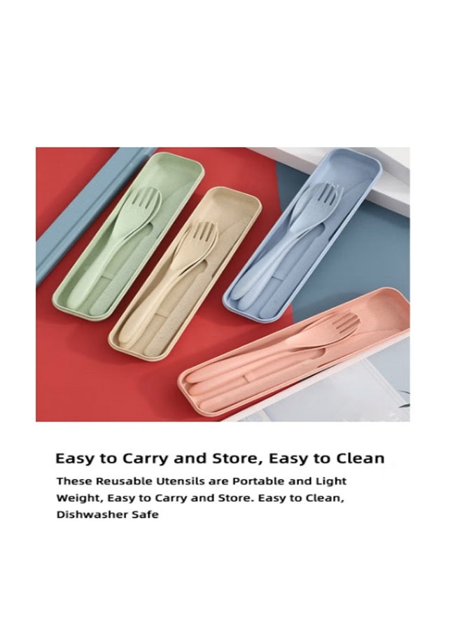 8 ألوان قابلة لإعادة الاستخدام المحمولة القمح القش أدوات الطعام ، أدوات السفر أدوات الطعام مجموعات مع حالة تخزين صندوق ، ملعقة سكين شوكة أدوات الطاولة مجموعات - Image 5