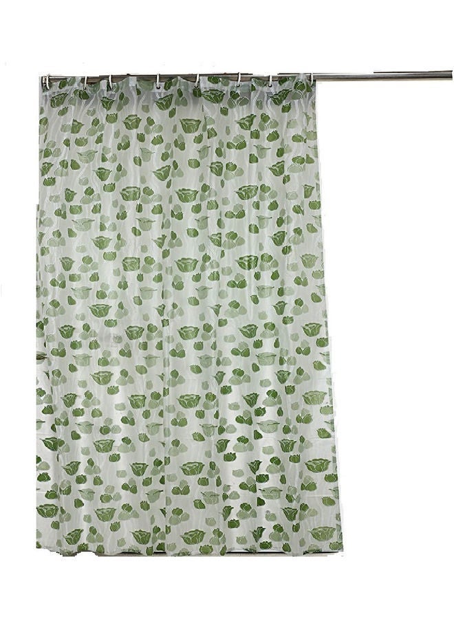 NIBEMINENT Floral Design PVC Shower Curtain With Hooks Green 54 x 84inch - Image 1