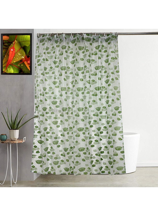 NIBEMINENT Floral Design PVC Shower Curtain With Hooks Green 54 x 84inch - Image 2
