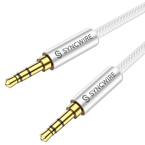 SYNCWIRE 3.5mm Nylon Braided Aux Cable (3.3ft/1m,Hi-Fi Sound), Audio Auxiliary Input Adapter Male to Male AUX Cord for Headphones, Car, Home Stereos, Speaker, iPhone, iPad, iPod, Echo & More – Silver - Image 1
