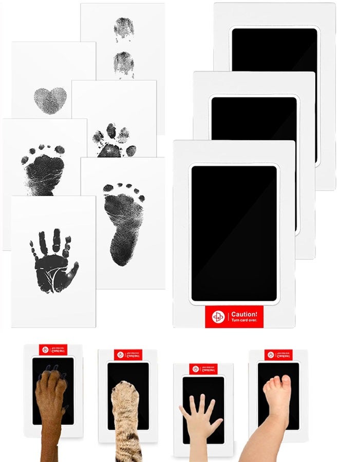 Baby Handprint and Footprint Kit, 3 Baby Handprint Ink Pads, 6 Imprint Cards, Baby Footprint Kit, Pet Dog Paw Print Set for Feet and Hands, Family Keepsake - Black - Image 1